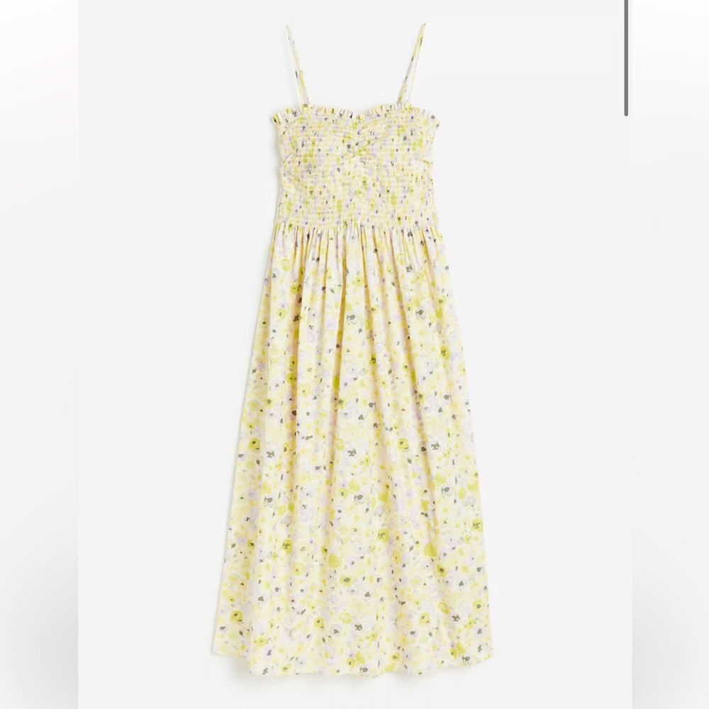 H&M floral yellow smocked dress with removable straps